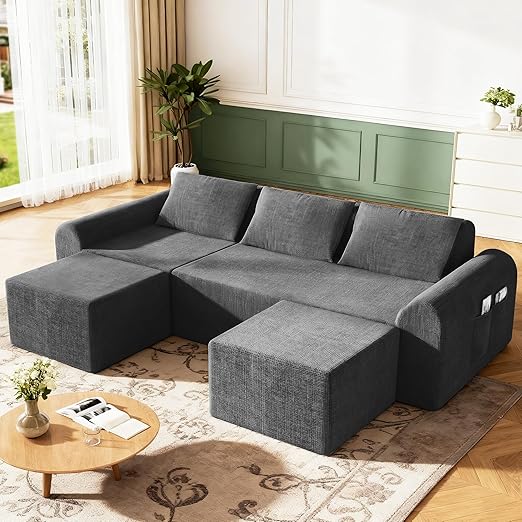 Cloud Sectional Couch with Ottoman and Pillows