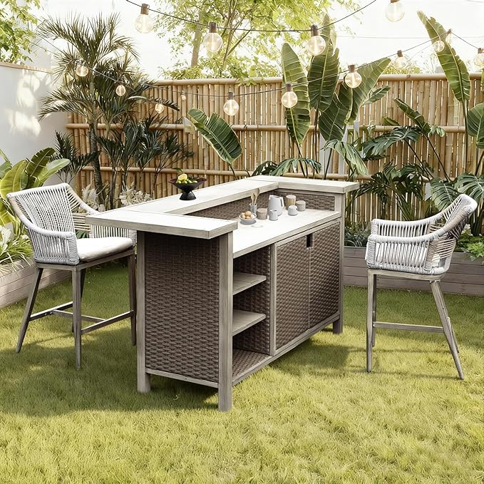 Outdoor Bar Unit with Storage - All-Weather Wicker Aluminum Frame