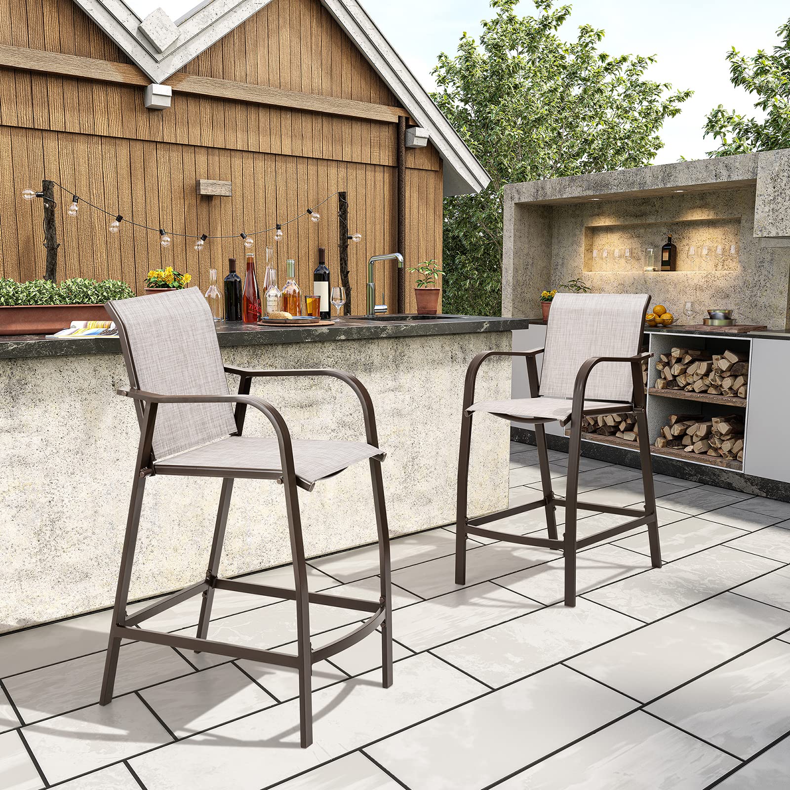 Outdoor Bar Stools Set of 2 with Armrests