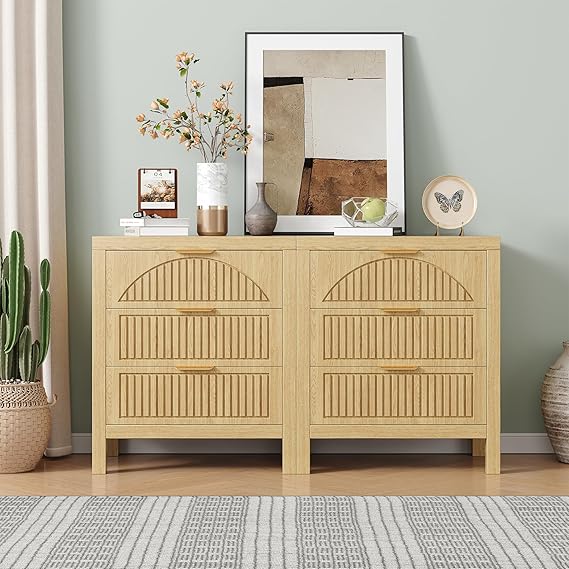 6 Drawer Dresser Farmhouse Fluted Chest