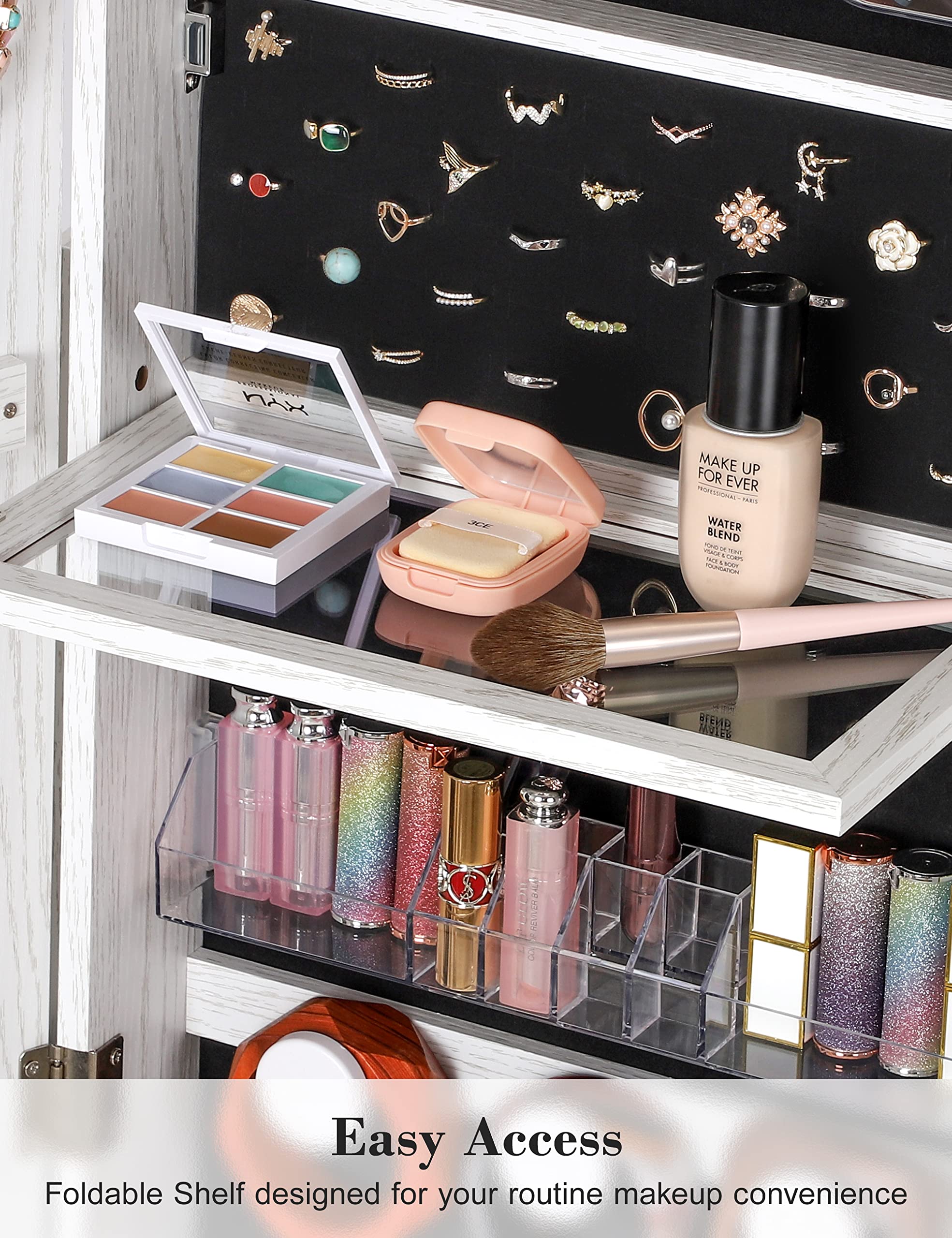 360° Swivel Jewelry Cabinet with Lights and Touch Screen Mirror
