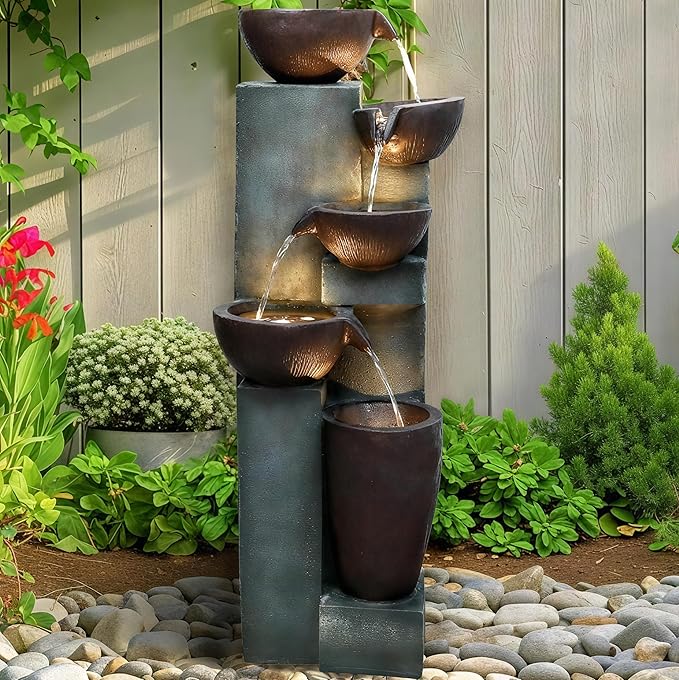 40-Inch Modern Outdoor Fountain with LED Light