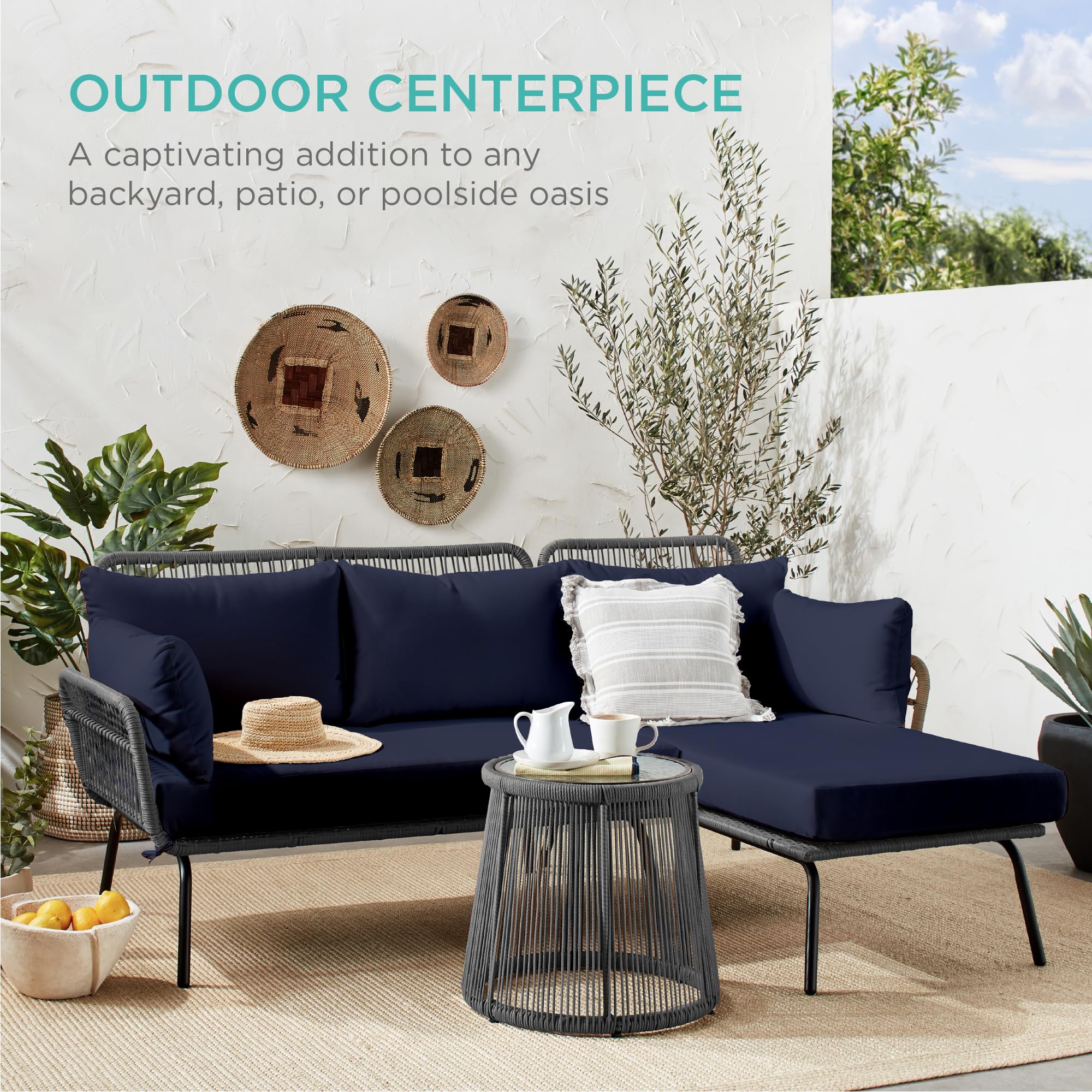 Outdoor Rope Woven L-Shaped Sectional Sofa Set