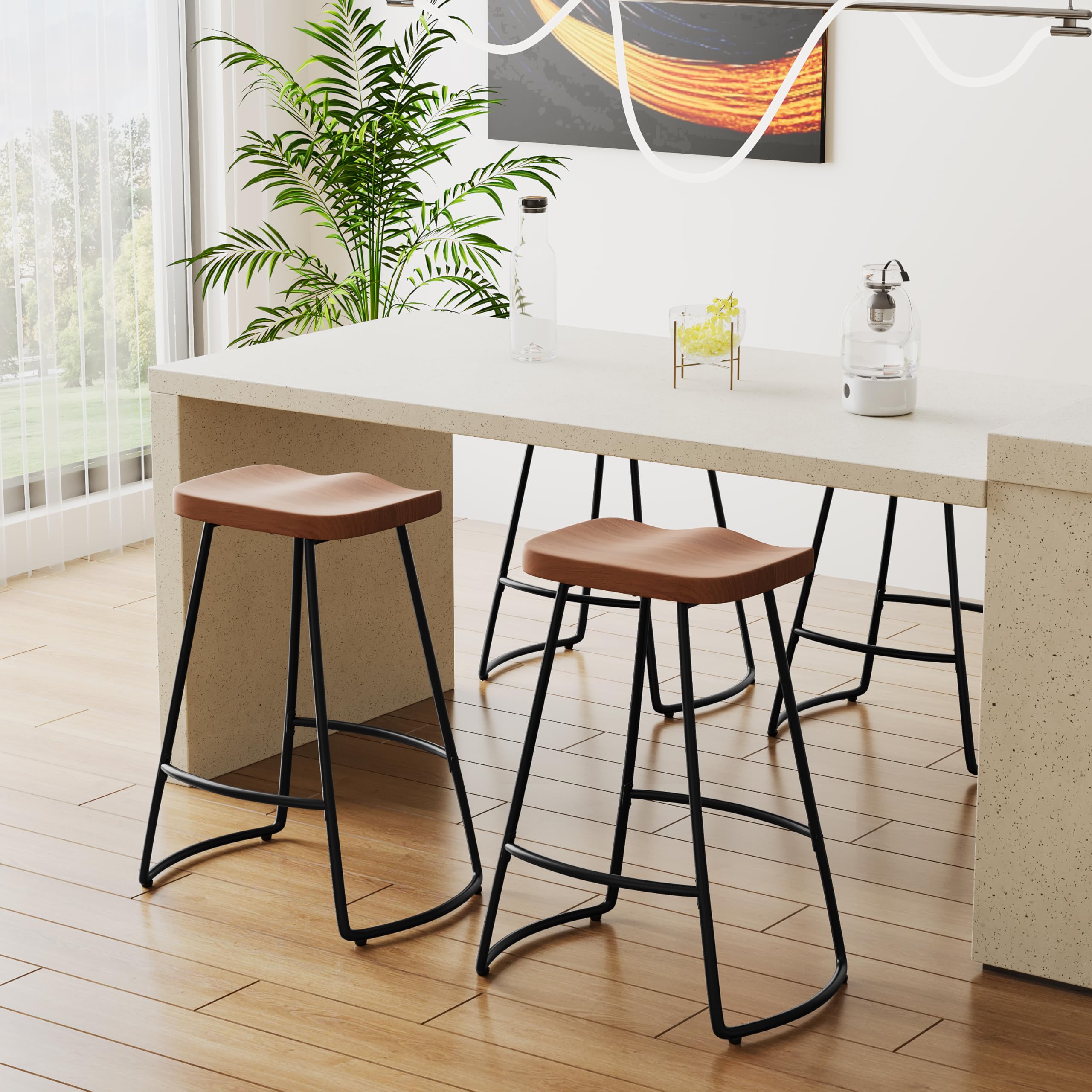 26" Metal Bar Stools Set of 4 Saddle Seat Backless