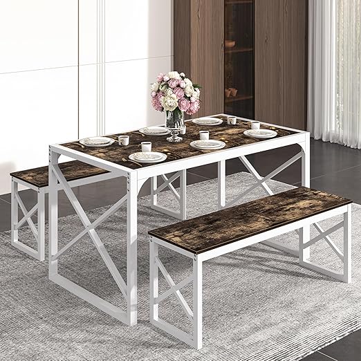 55" Dining Table Set with 2 Benches