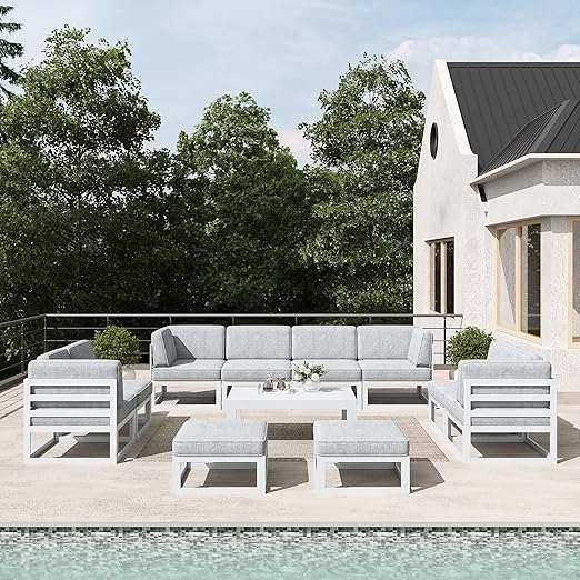 9-Piece Modern Aluminum Patio Sectional Set with Coffee Table