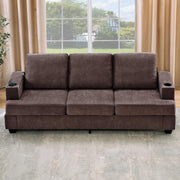 89-Inch 3-Seater Chenille Sofa with Cup Holders