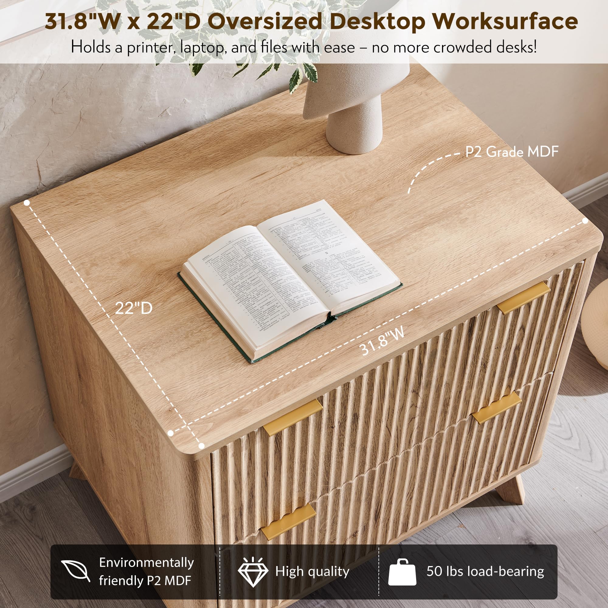 2 Drawer Fluted Lateral File Cabinet with Printer Stand