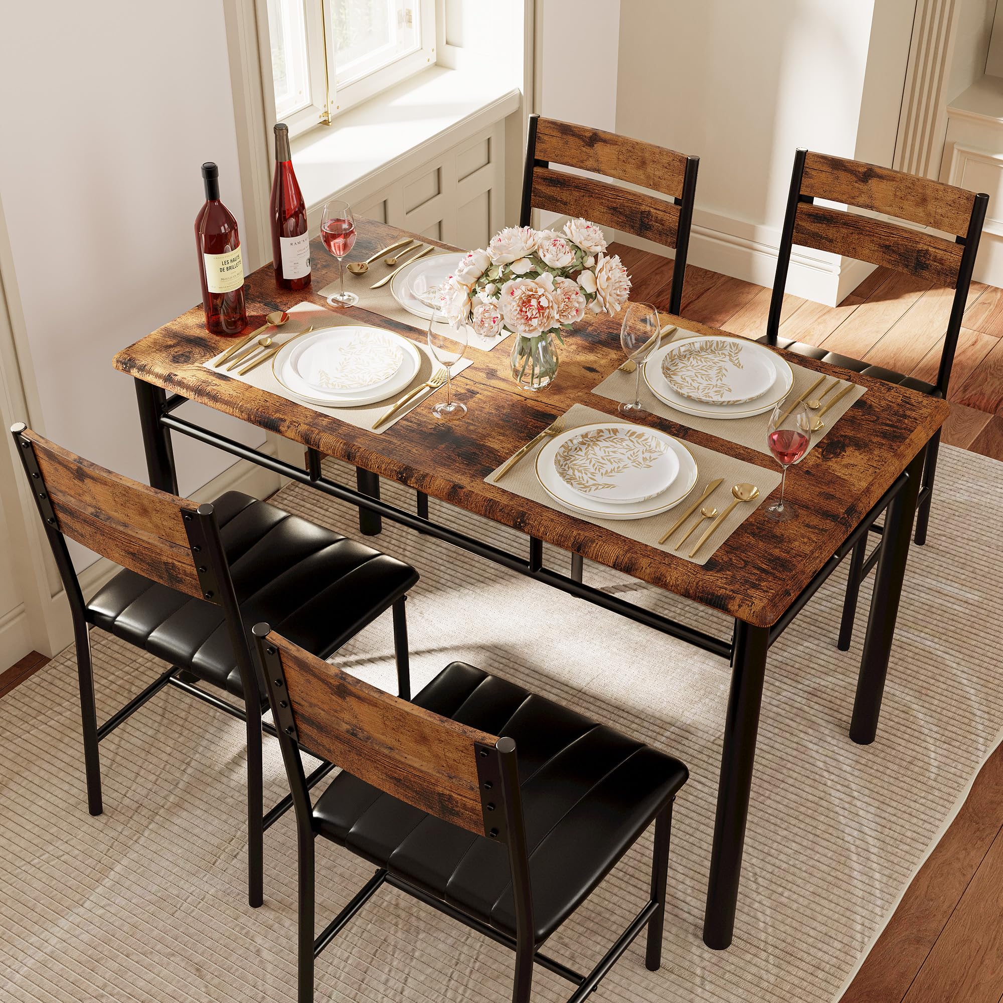 4-Piece Dining Table Set with Upholstered Chairs