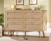 6 Drawer Double Dresser with Solid Wood Legs