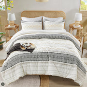 Farmhouse Comforter Set Full/Queen Ivory Striped Cotton 3-Piece