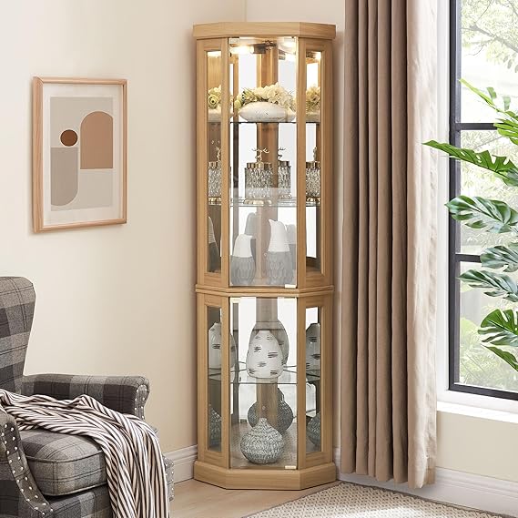 Lighted Glass Curio Cabinet with Adjustable Shelves
