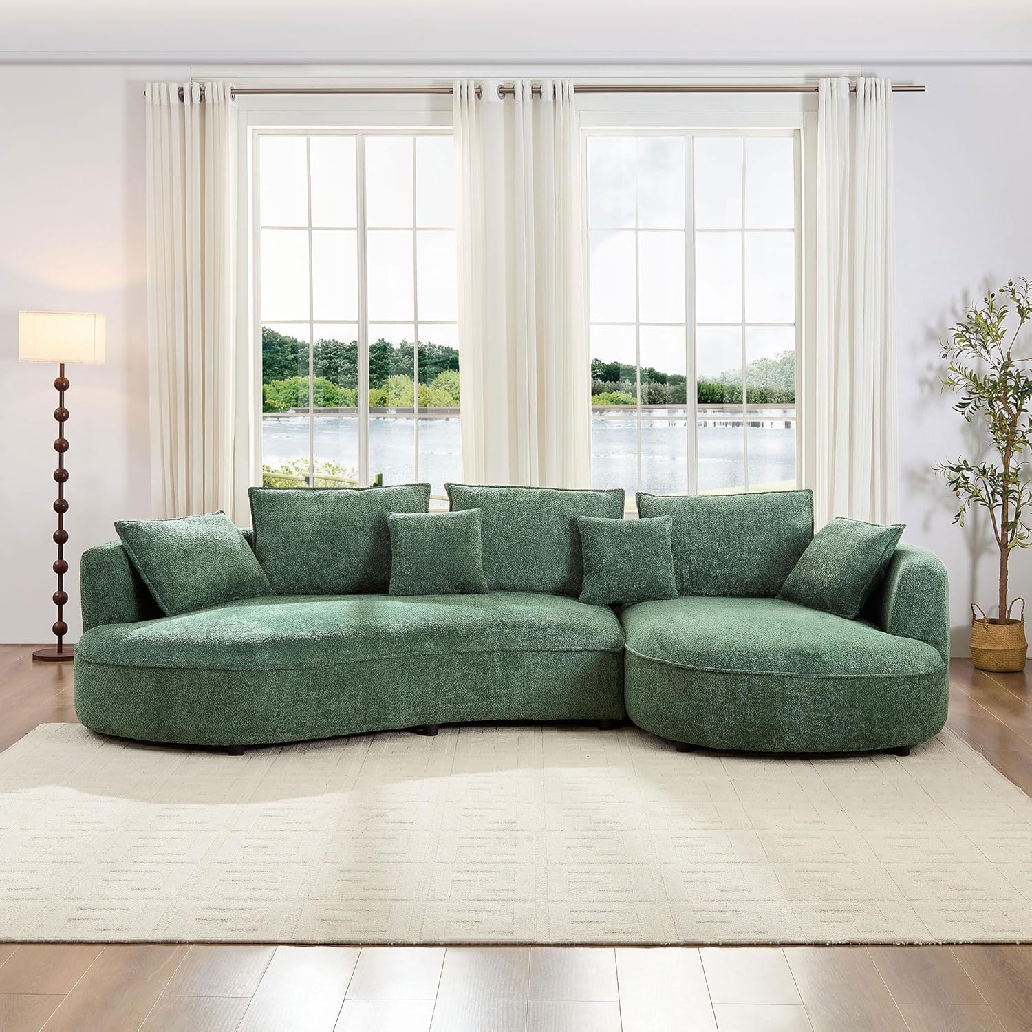 Curved Boucle Sectional Sofa with Right Chaise - Yellow