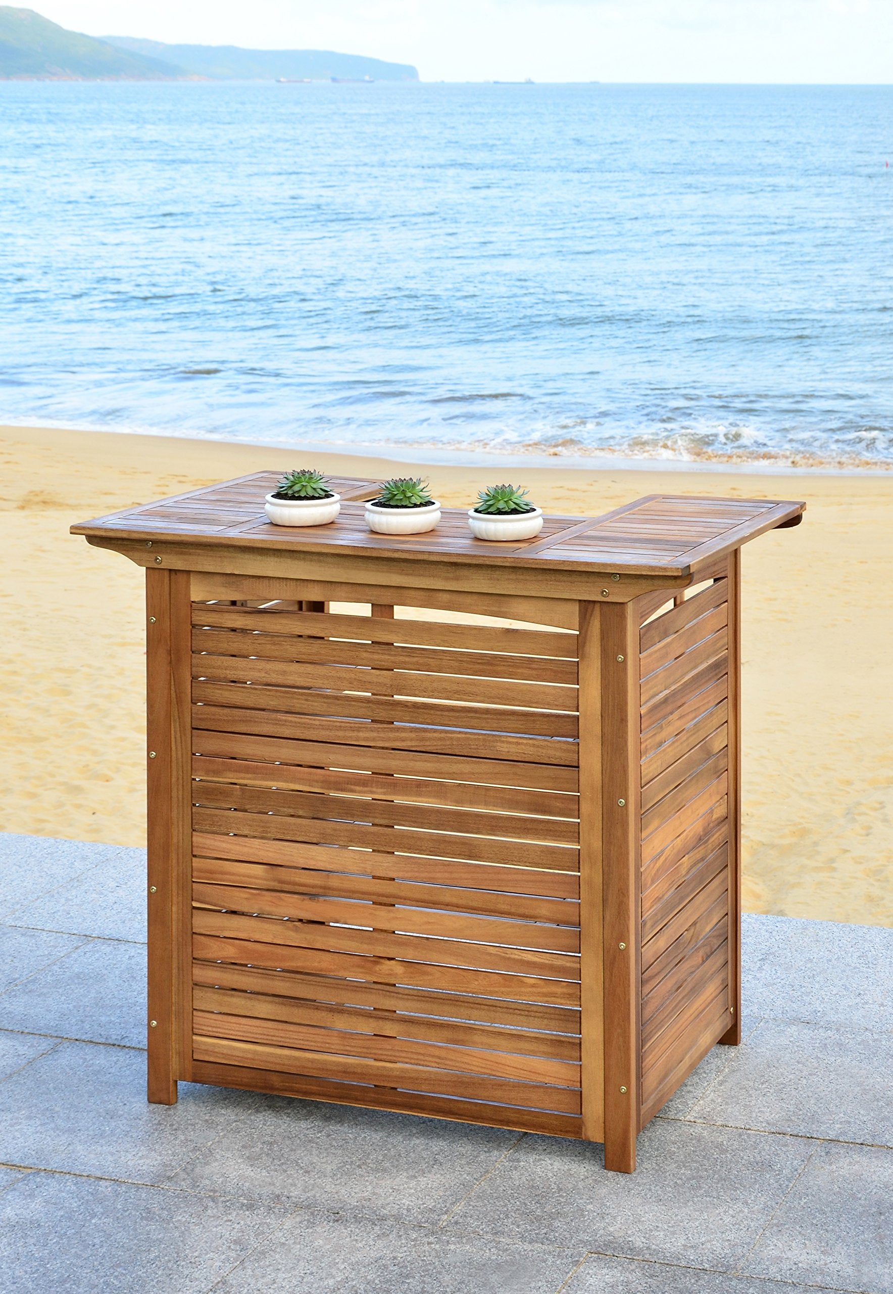 Acacia Wood Outdoor Bar Table Teak Brown