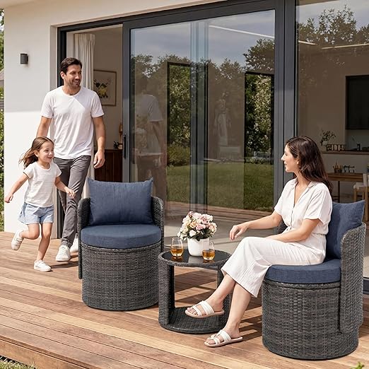 3-Piece Wicker Patio Bistro Set with Storage