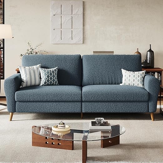 84 Inch Mid-Century Modern Faux Leather Sofa