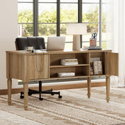 Farmhouse Executive Desk with 5 Drawers and Charging Station