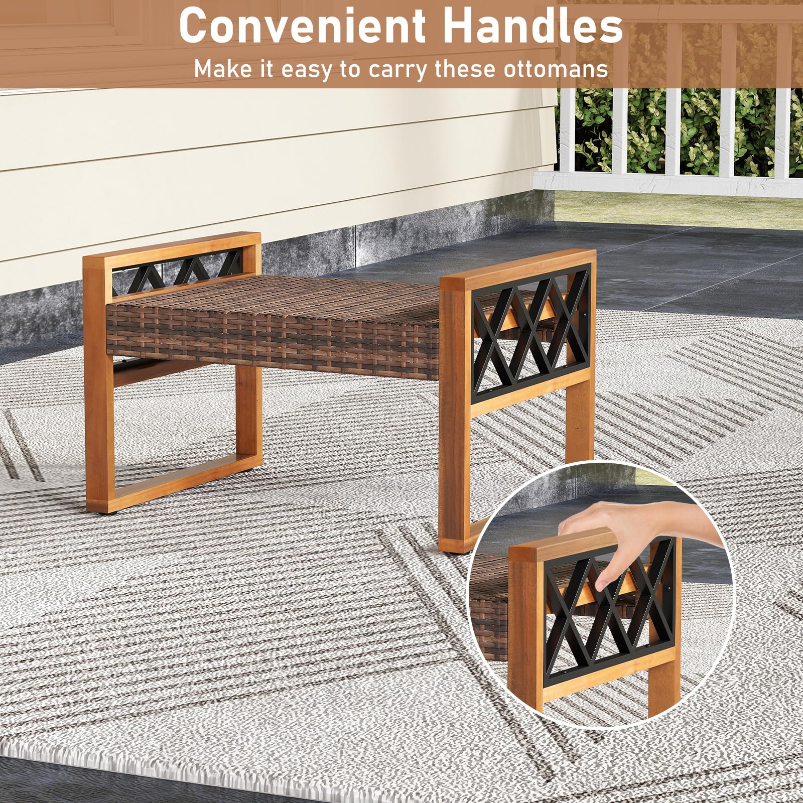 Wicker Outdoor Ottomans Set of 2 with Removable Cushions