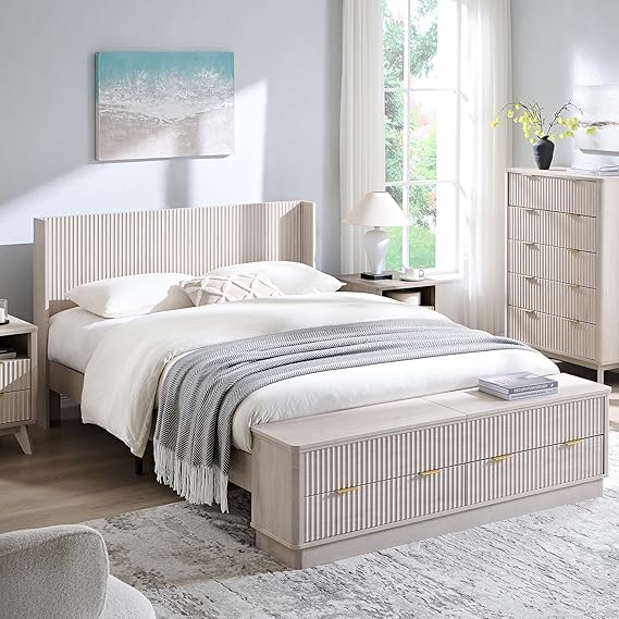 King Size Fluted Platform Bed with Storage