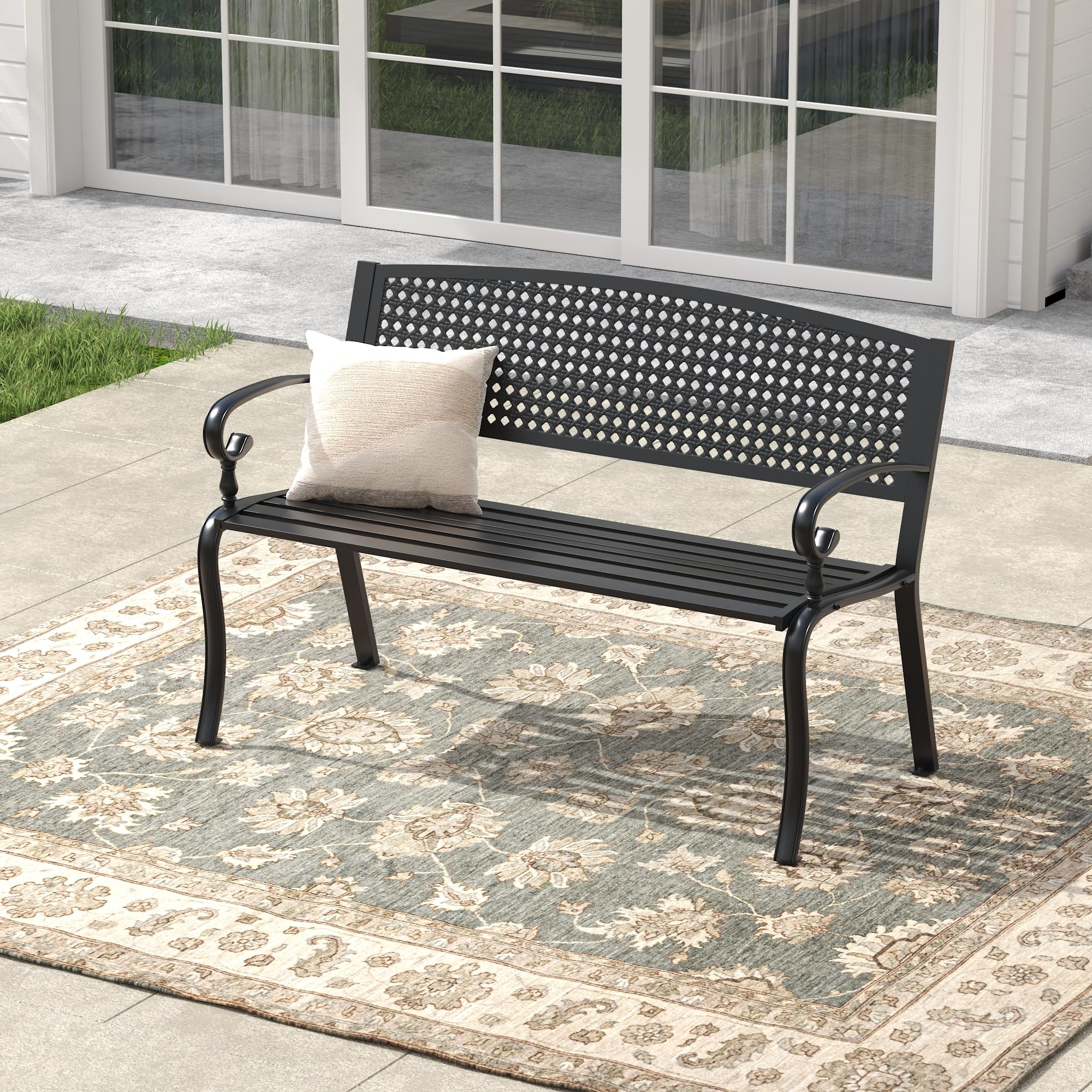 Outdoor Metal Garden Bench with Backrest