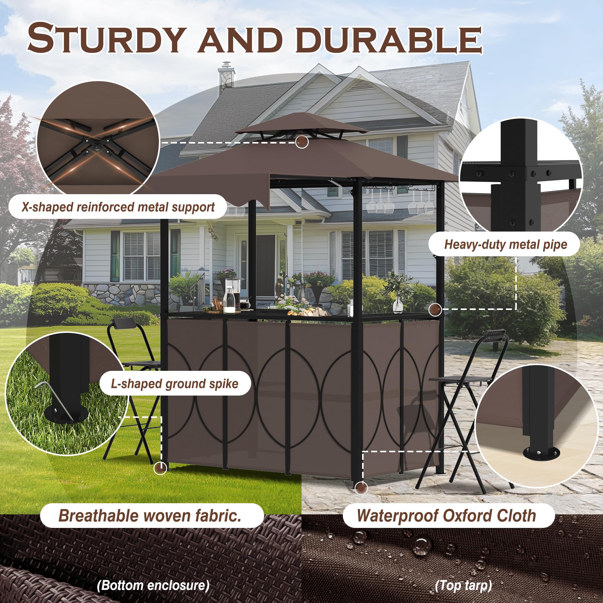 3 Piece Patio Bar and Grill Set with Canopy