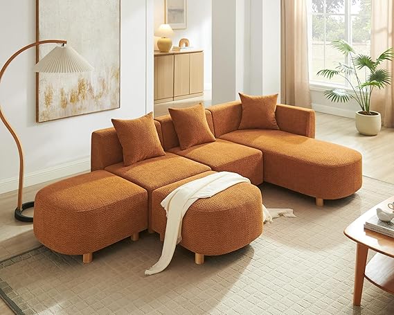 109.84" Modular Sectional Sofa with Ottoman - 5 Seater Boucle Cloud Couch