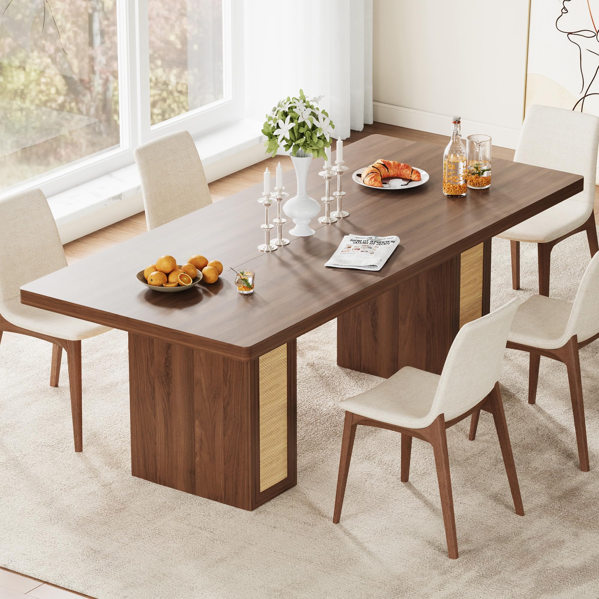 78.7" Farmhouse Dining Table with Hidden Storage Drawers