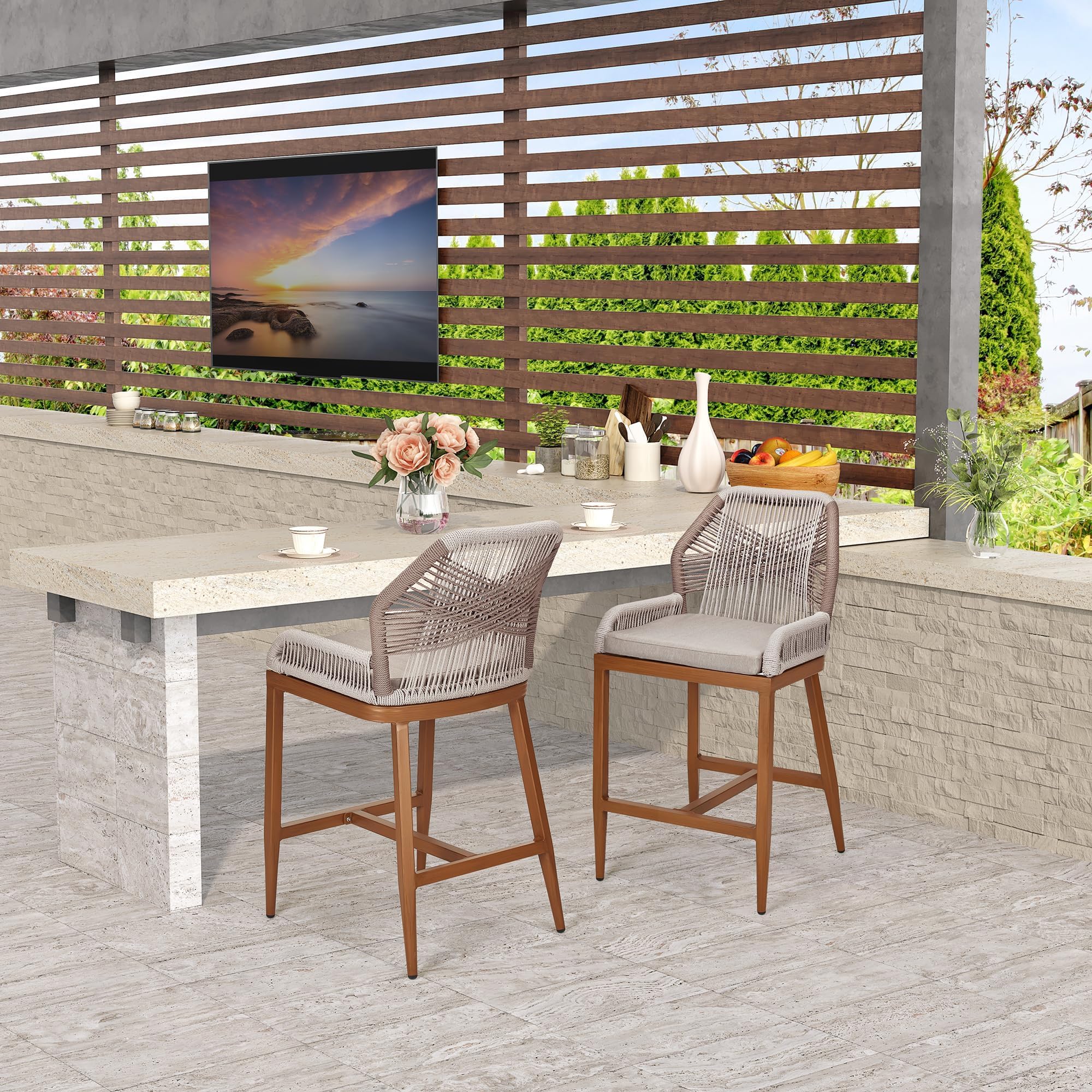 Rattan Counter Height Bar Stools Set of 4