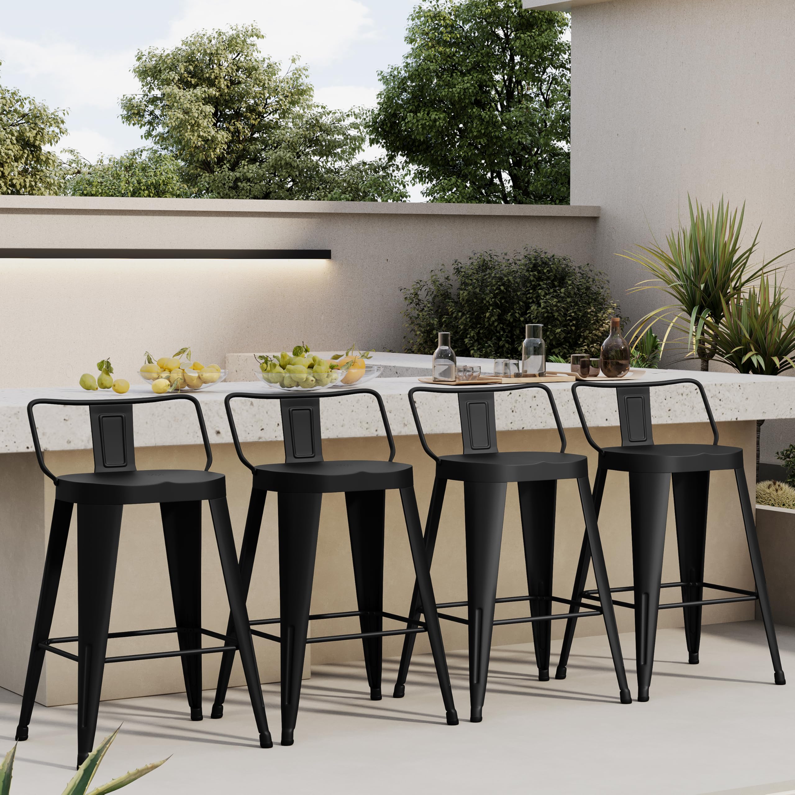 Metal Bar Stools Set of 4 with Back