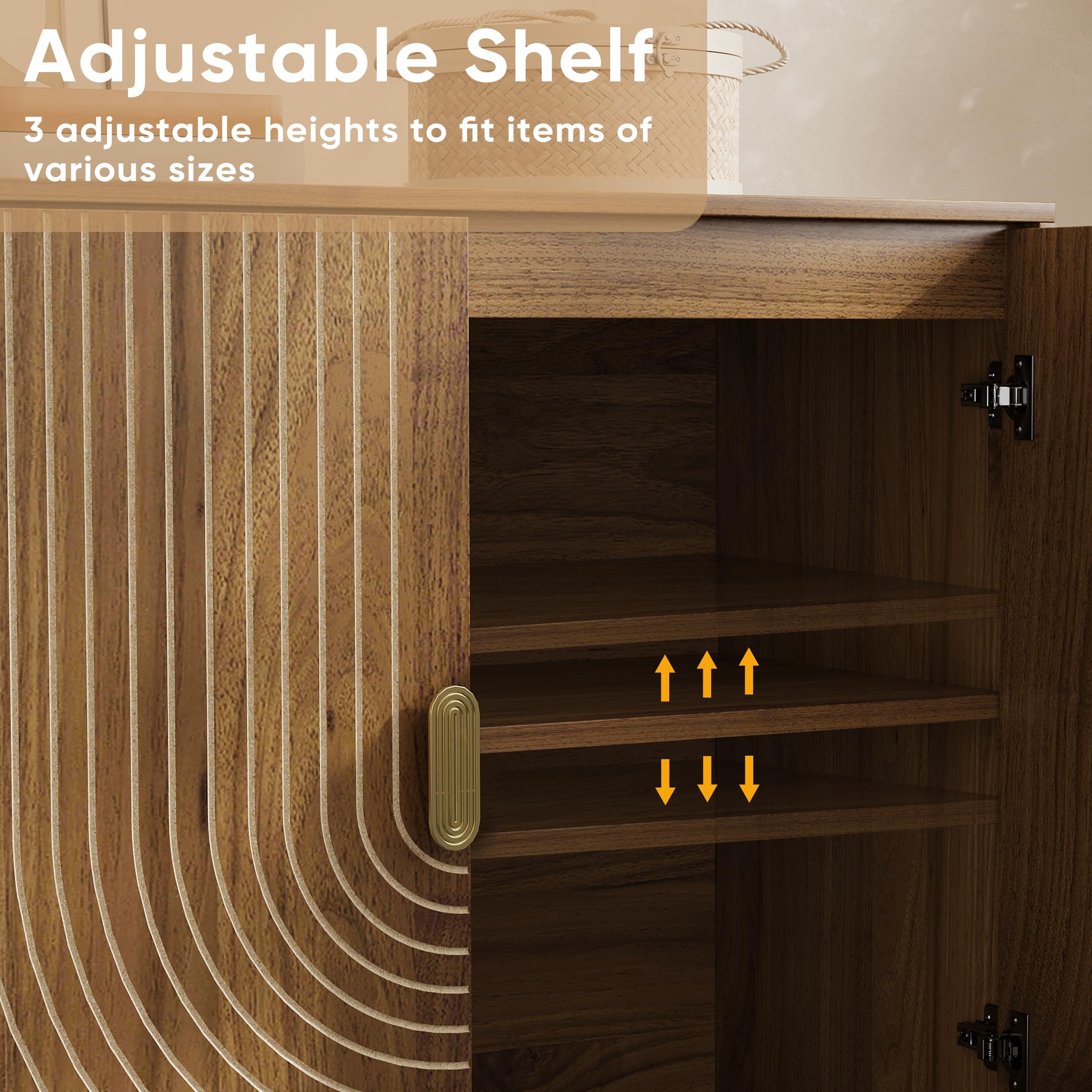 Walnut Sideboard Cabinet with Adjustable Shelf