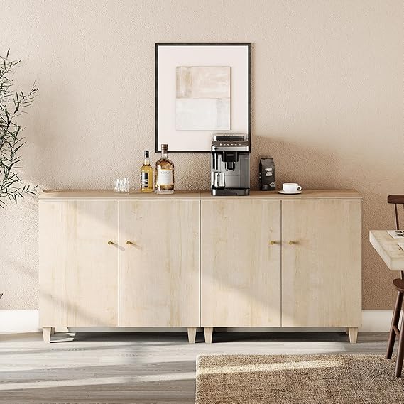 70.8" Oak Brown Buffet Cabinet with 4 Doors