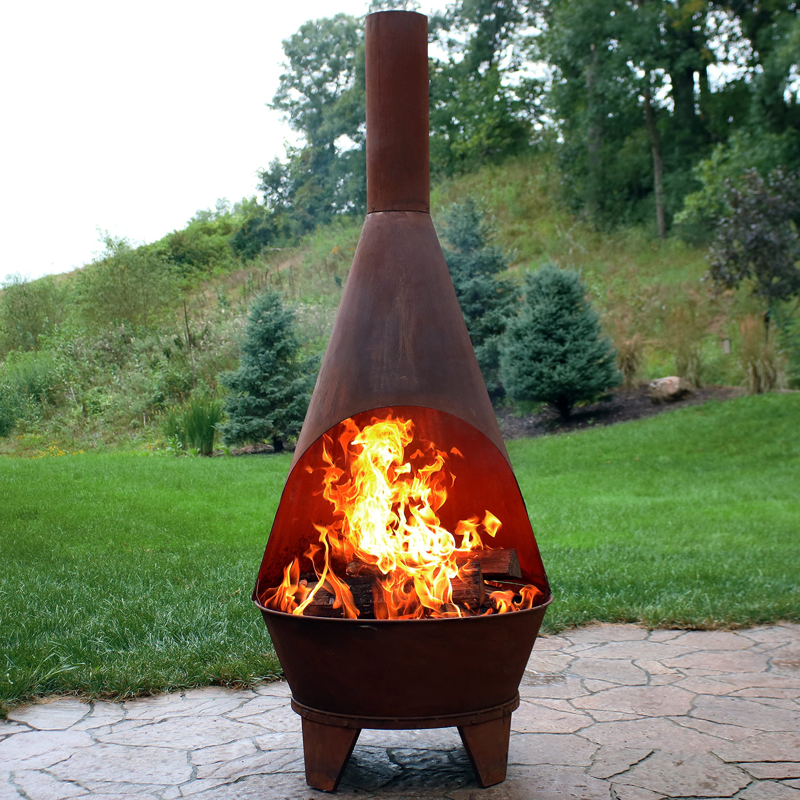 6-Foot Large Outdoor Chiminea Fireplace with Grill Grate