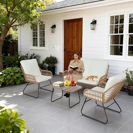 4-Piece Outdoor Patio Furniture Set with Loveseat and Coffee Table