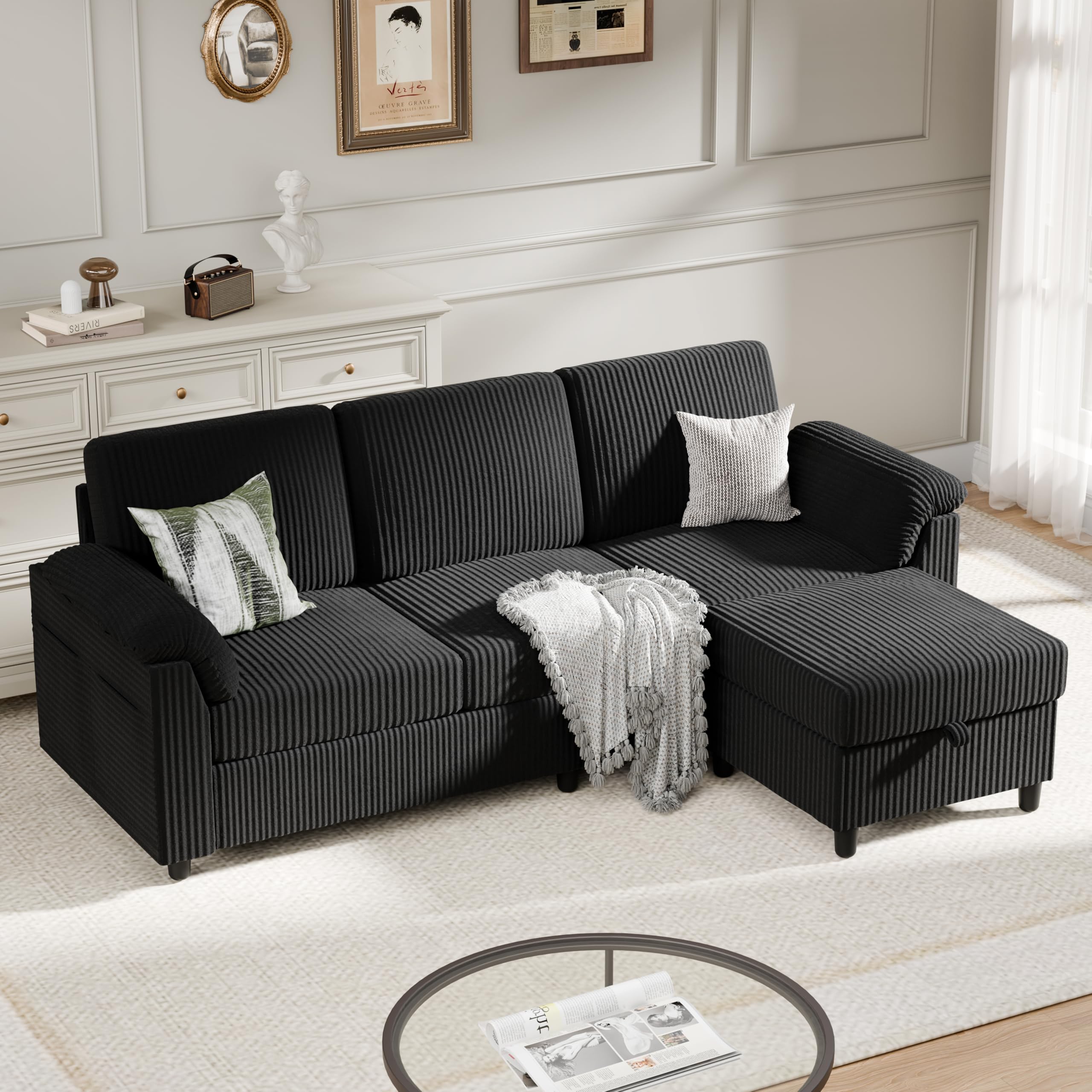 79" L-Shaped Sectional Sofa with Ottoman and Storage