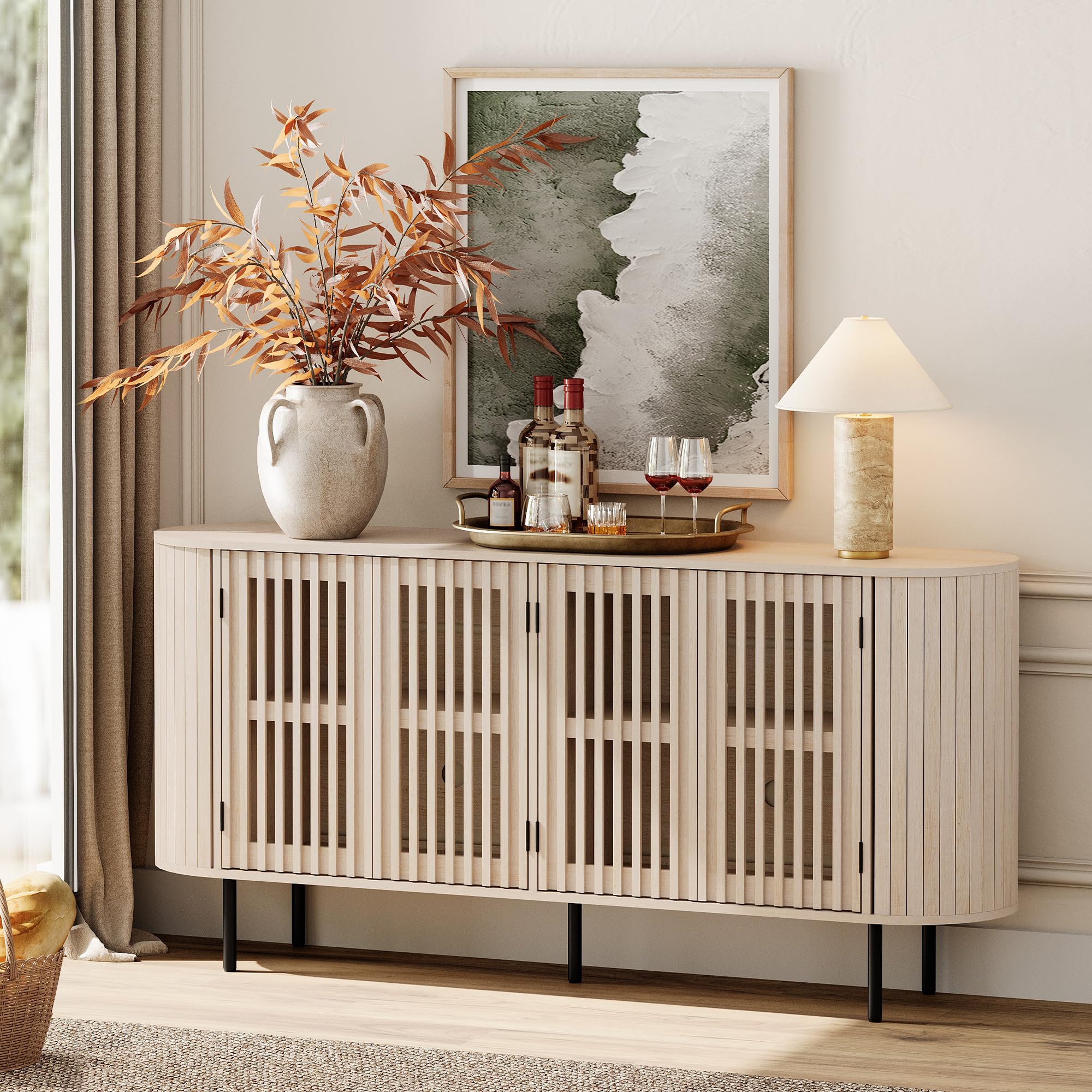 Fluted Sideboard Buffet Cabinet with 4 Doors
