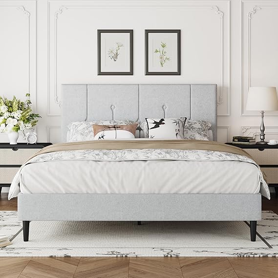 Full Size Pink Upholstered Platform Bed Frame