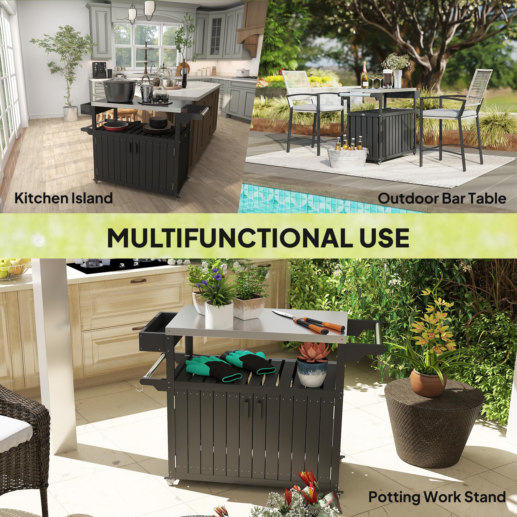 Outdoor Bar Cart with Storage Cabinet