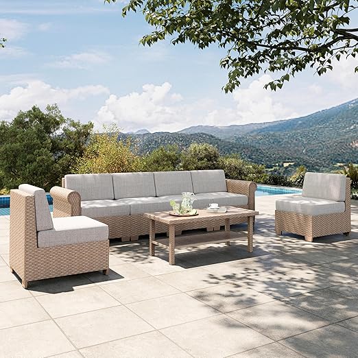7-Seat Outdoor Sectional Wicker Sofa Set with Coffee Table