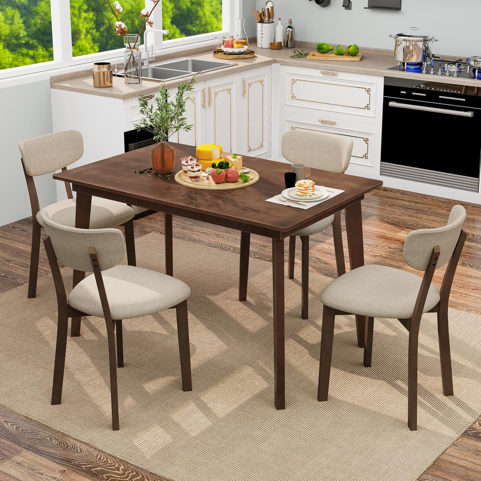 5-Piece Dining Table Set with Padded Chairs