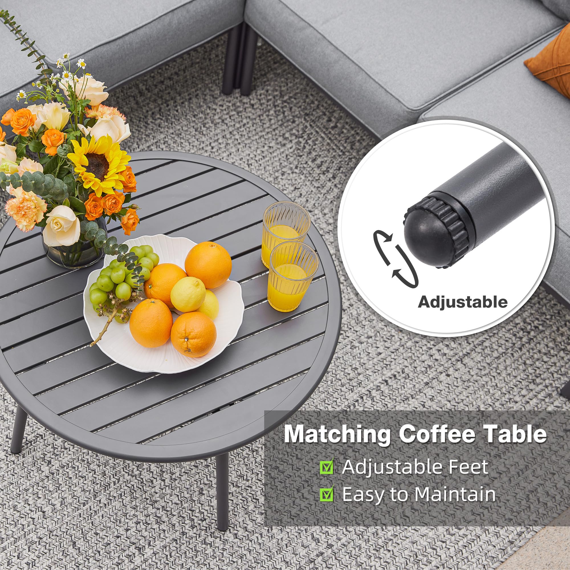 6-Piece L-Shaped Outdoor Sectional Sofa Set with Coffee Table