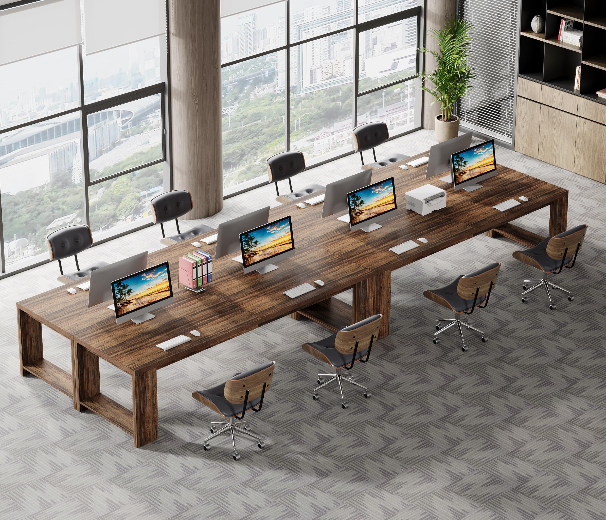 Two-Person Executive Desk 86.6" Rustic Brown