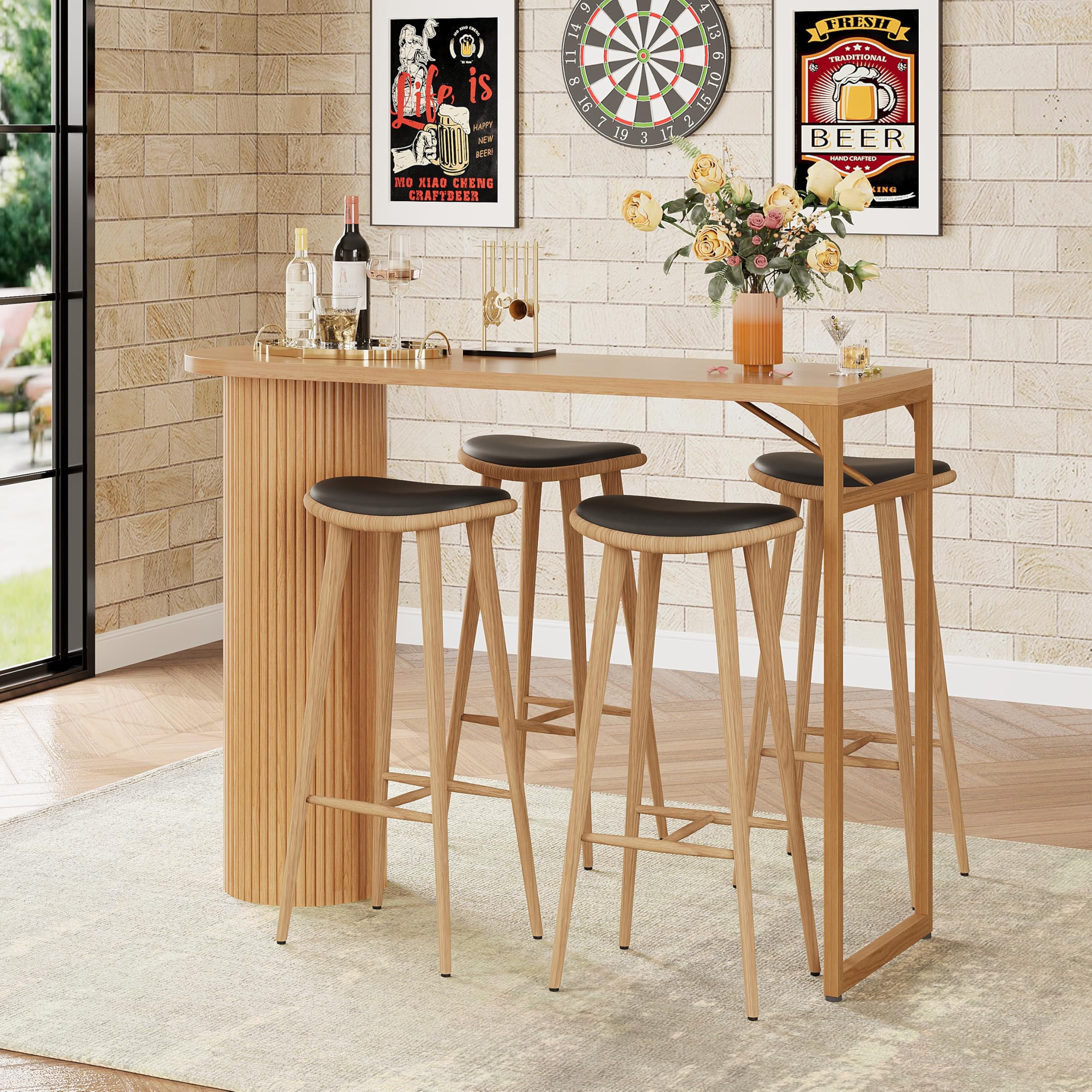 Counter Height Bar Table with Fluted Wood Leg