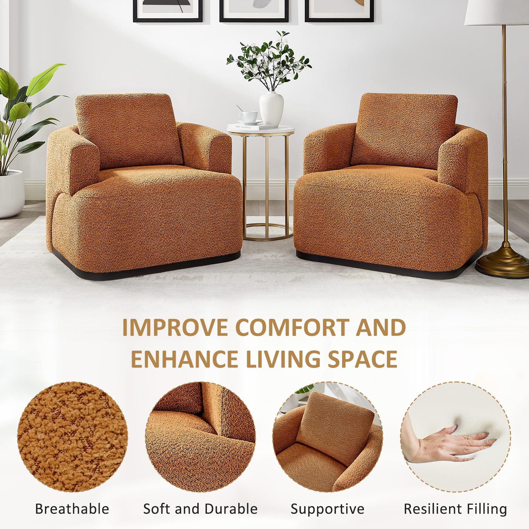 Oversized Boucle Accent Chair with Throw Pillow
