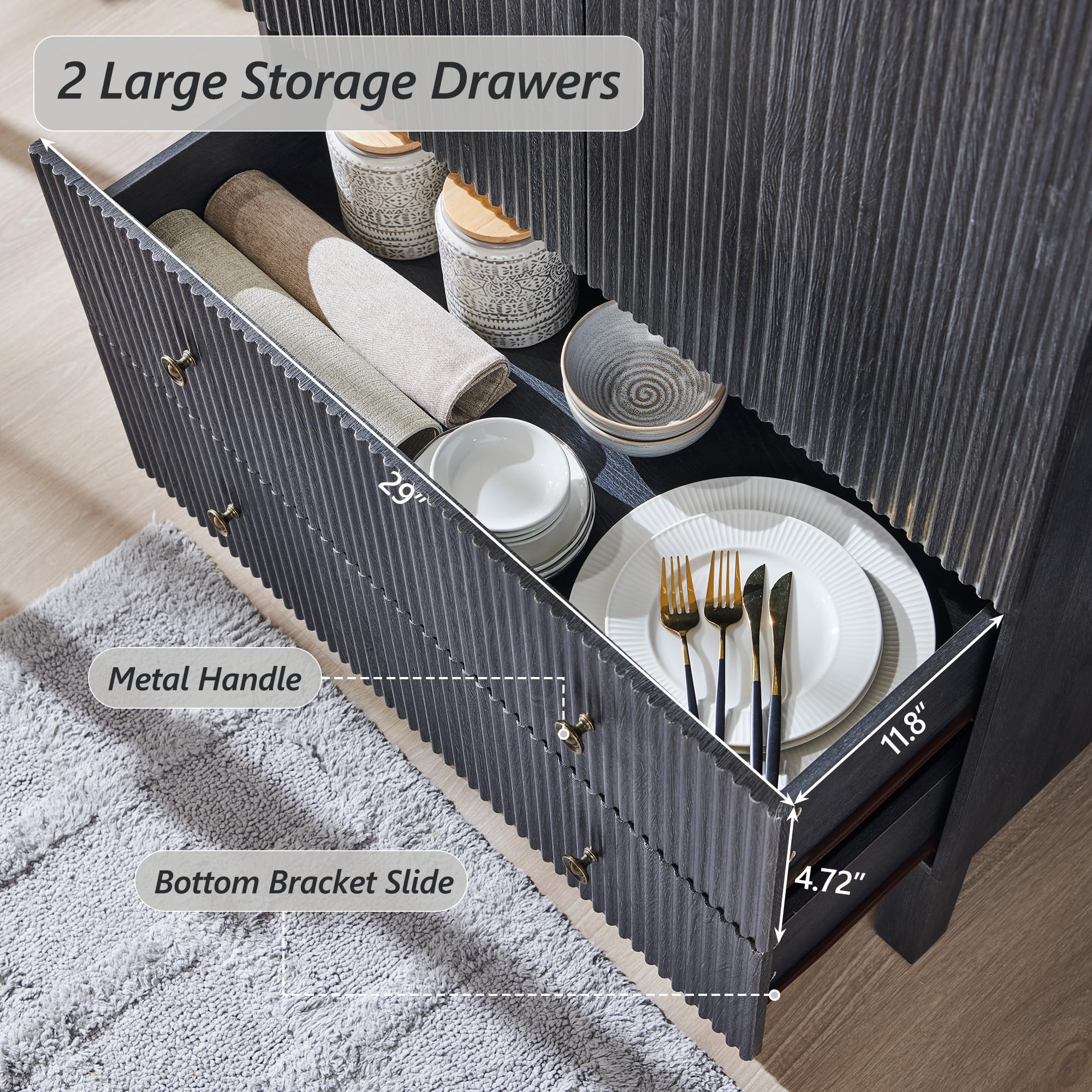 Arched Fluted Pantry Cabinet with Adjustable Shelves