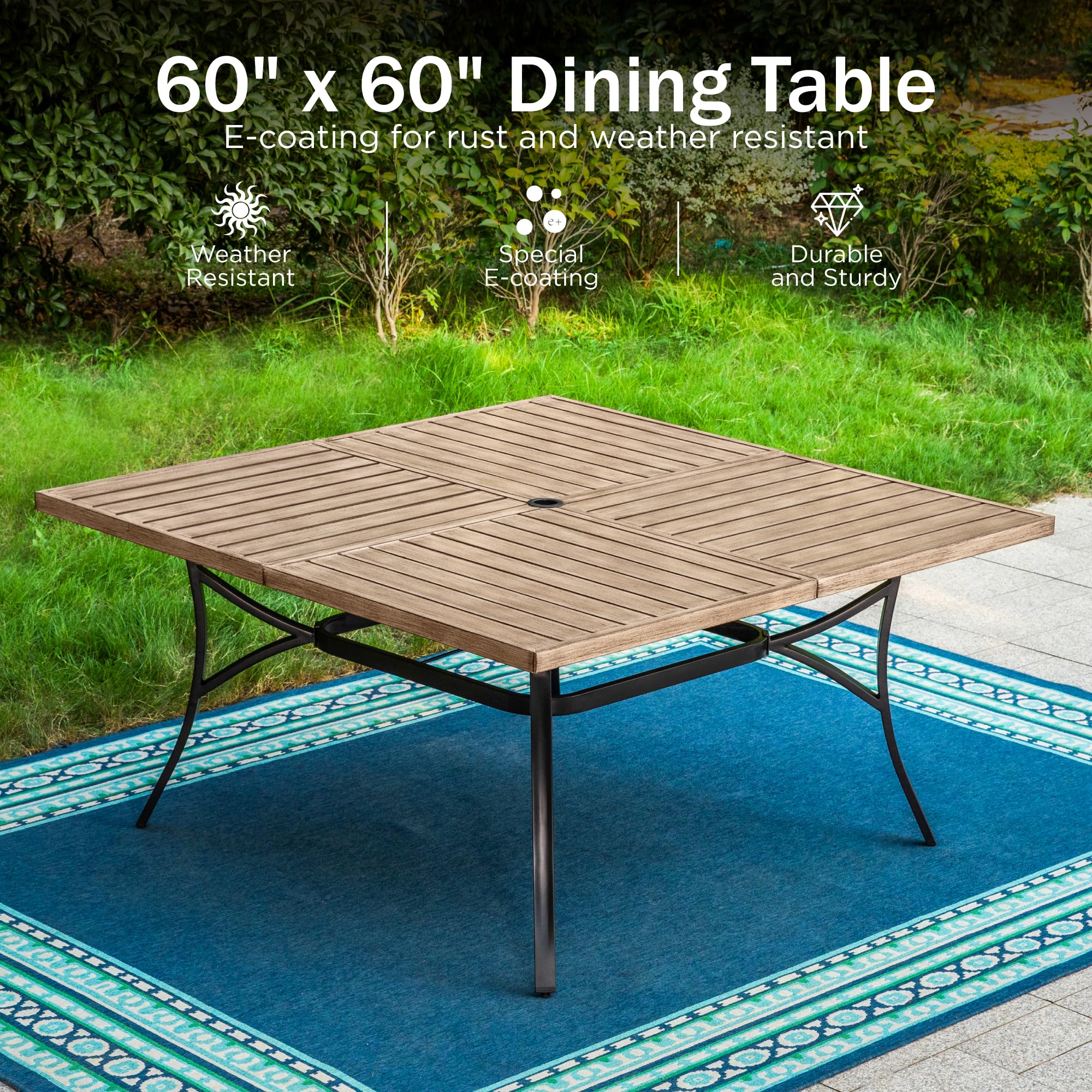 60" Square Outdoor Patio Dining Table for 8