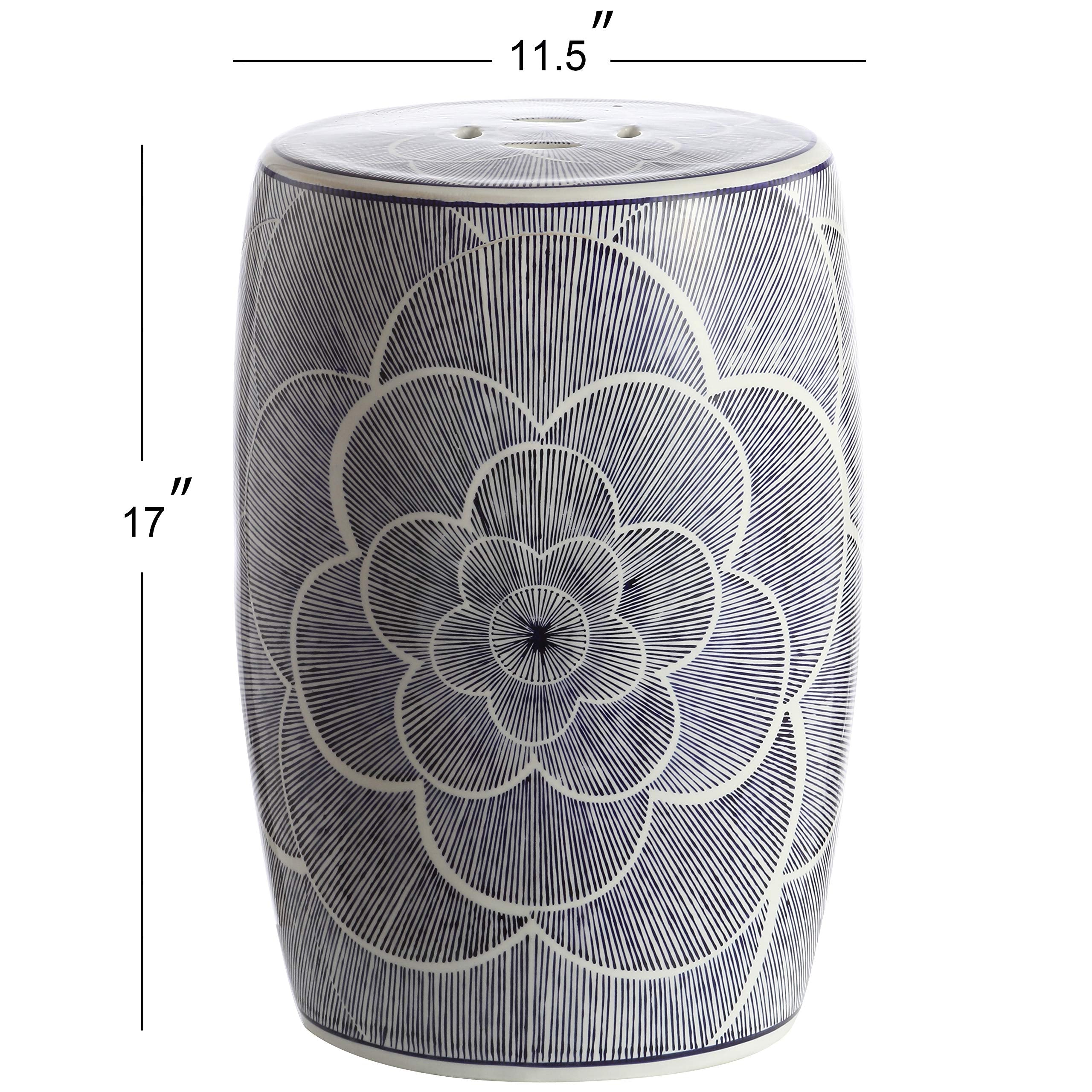 Ceramic Drum Garden Stool 17" Blue White Floral