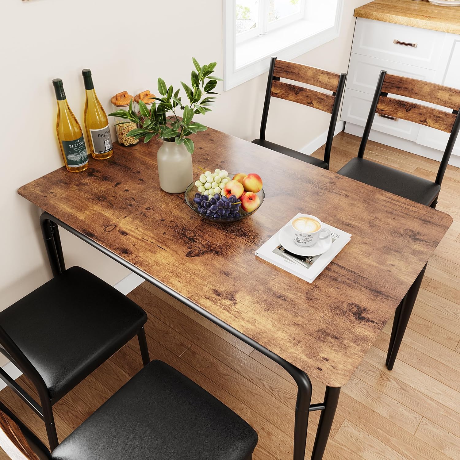 5-Piece Dining Table Set with Upholstered Chairs