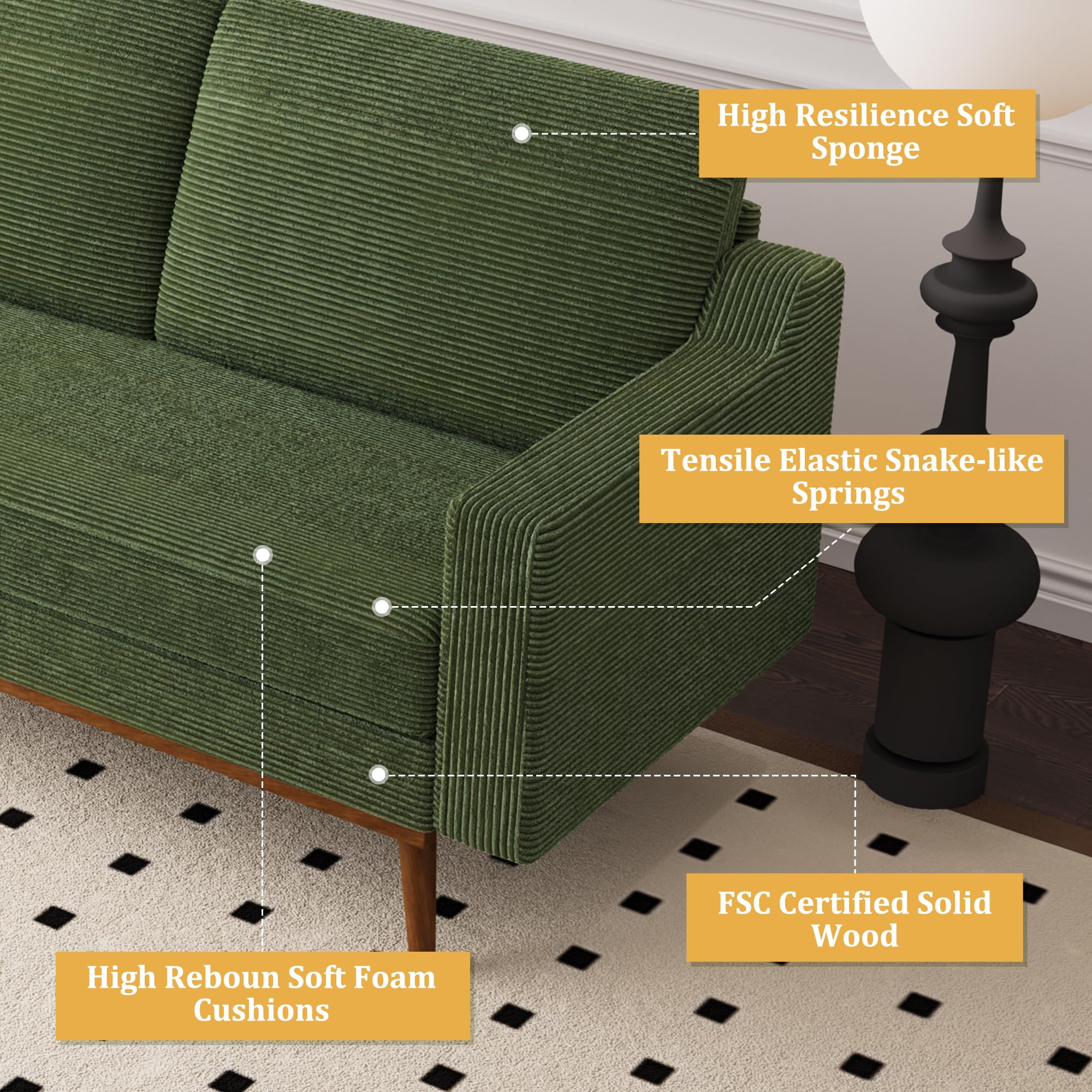 65.4" Green Corduroy Loveseat Sofa