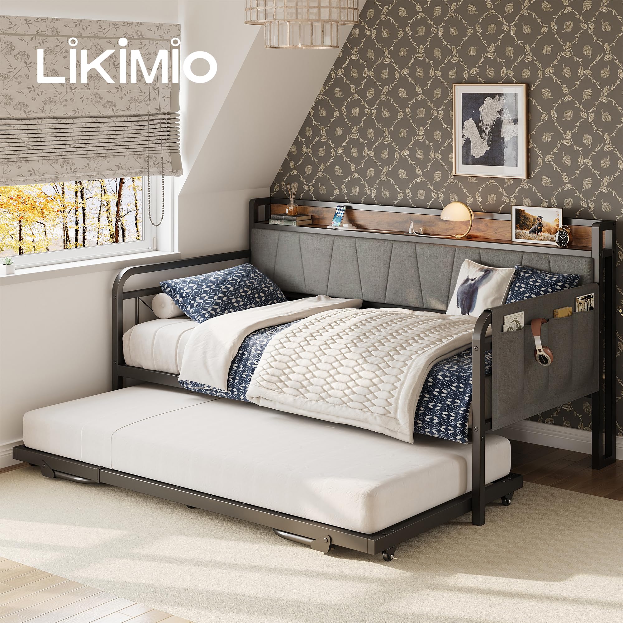 Daybed with Trundle and Storage Headboard