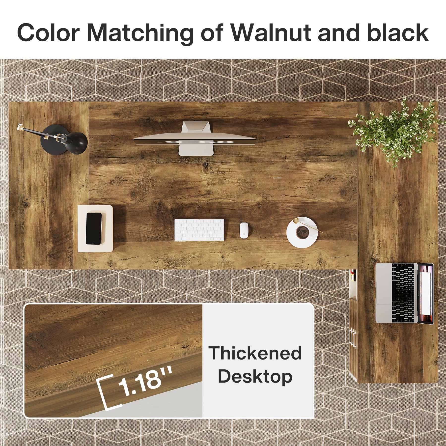 Tribesigns 78" L-Shaped Executive Desk, Large Modern Office Desk with Drawers and Lateral File Cabinet, Business Furniture with Storage Shelves, Big Computer Desk for Home Office (Brown + White)